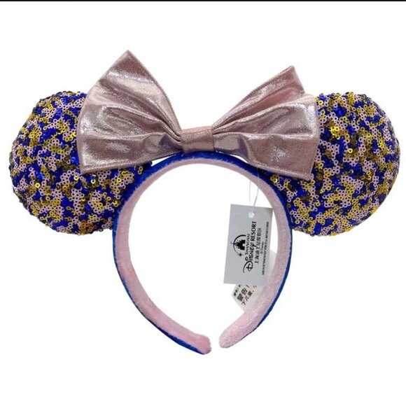 Disney Parks Blue & Pink Minnie Mouse Ears Headband Disneyland Embroidery
